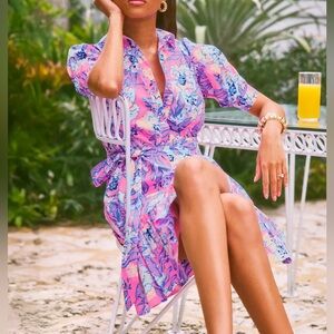 Lily Pulitzer Floral Pink and Blue Women's Dress